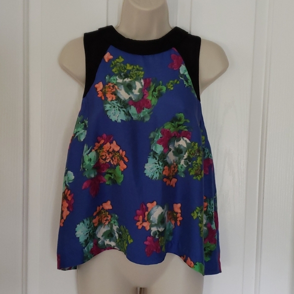 HD PARIS ANTHROPOLOGIE SHIRT TOP WATERCOLOR FLORAL - Picture 1 of 3